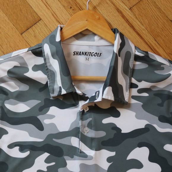 SHANKITGOLF Polo Shirt Men's M Black White CAMO All Over Print Performance Polo - Picture 2 of 9